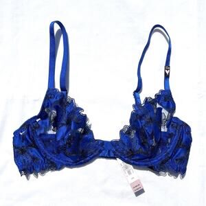Victoria’s Secret Very Sexy Low Cut Demi Unlined Bra 32B Blue Underwire New